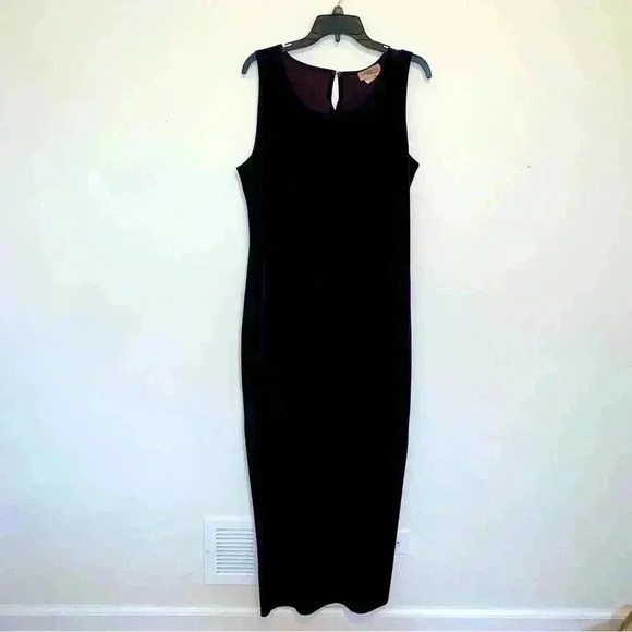Vintage Deep Purple Velvet Maxi Dress Whimsigoth 90s Keyhole Back Large - Picture 2 of 12